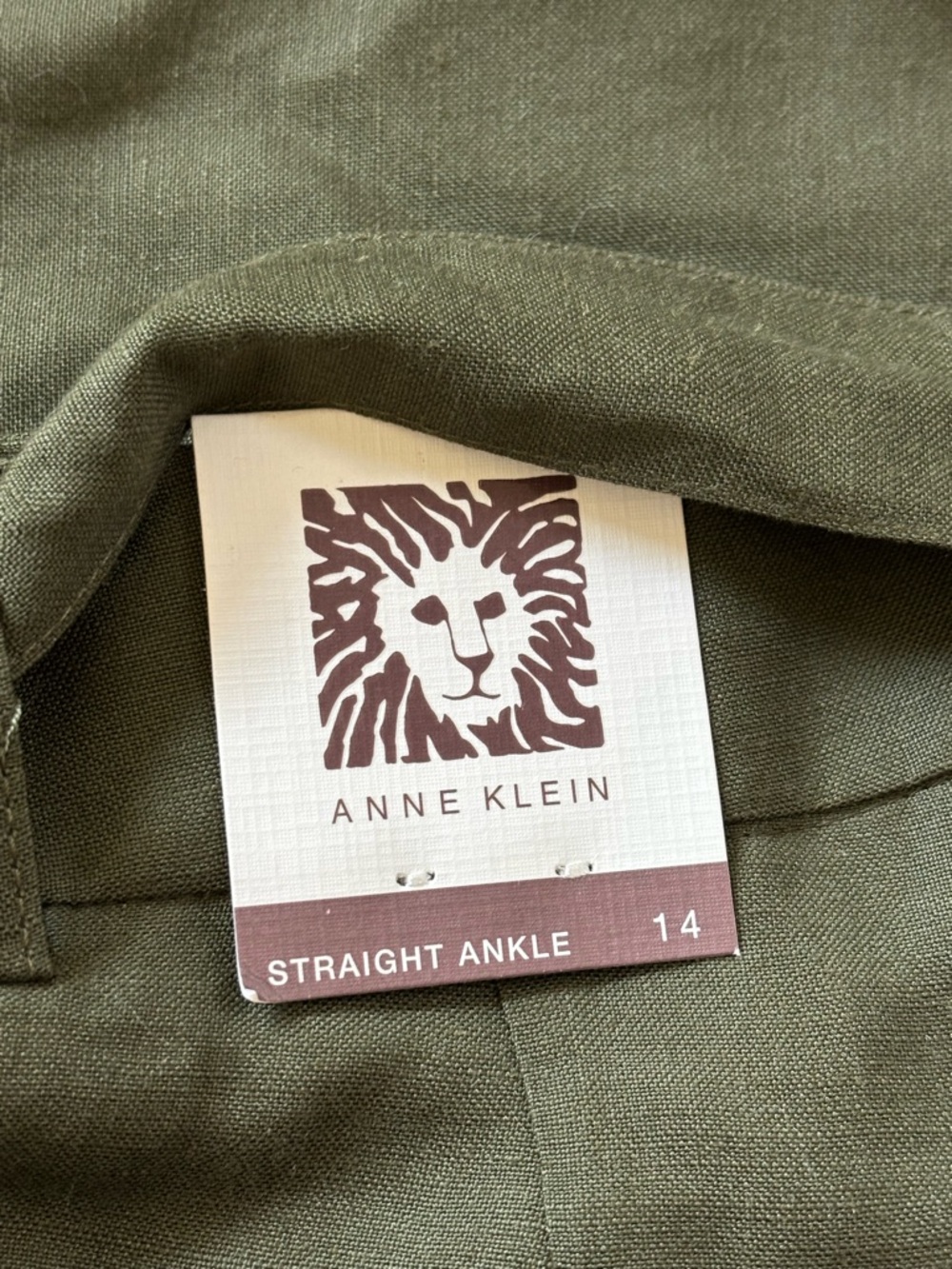 ANNE KLEIN NWT Women’s SZ 14 Olive Green Ankle Pants, Straight Leg, Linen Blend - Picture 10 of 16